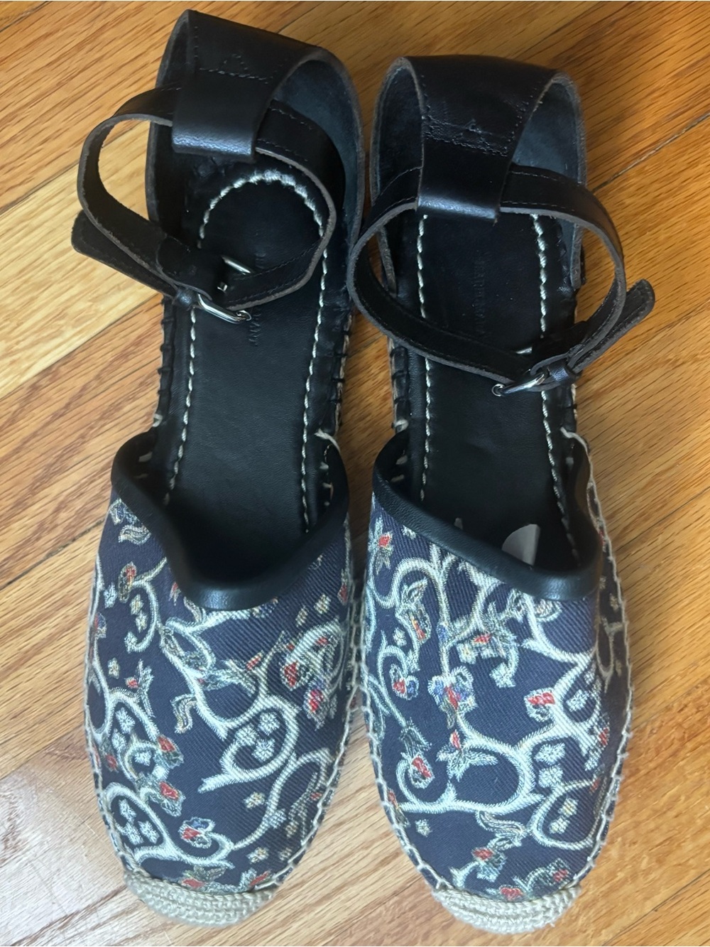 Isabel Marant Paisley Espadrille Ankle Strap Sandals Navy Size 40 - EUC